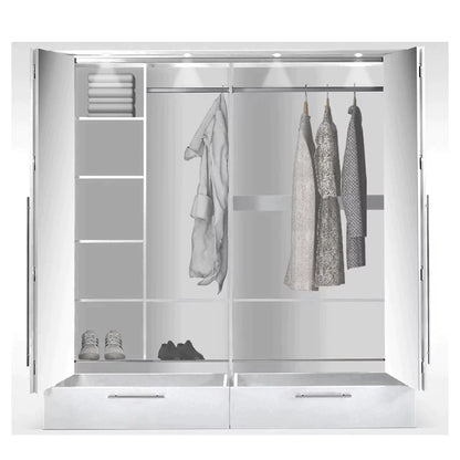 Lindsey 210cm Swing Door Wardrobe with Mirror and 2 Drawers - White and Graphite