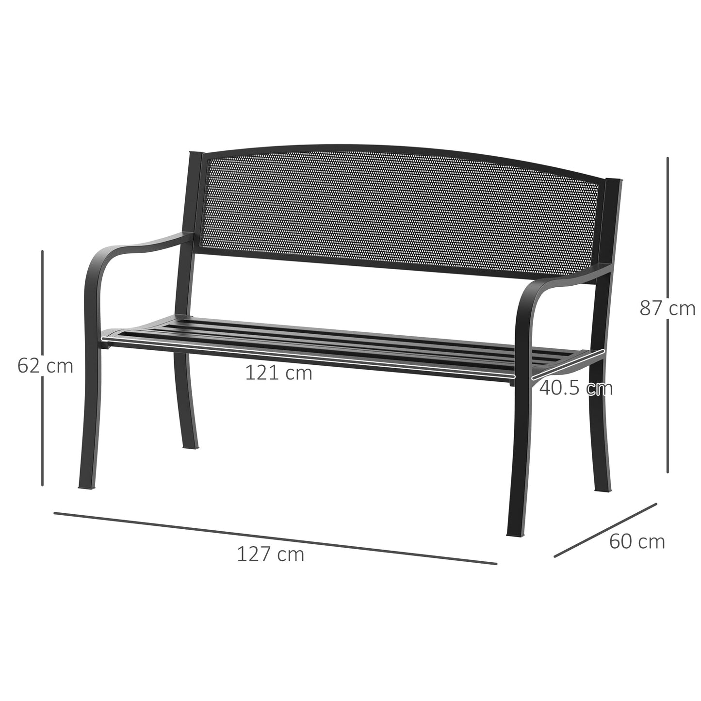 120 cm 2 Person Garden Bench, Steel-Black