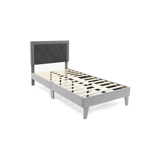 Single/Double Platform Bed with High Headboard &amp;12 Wooden Slats-Single Size