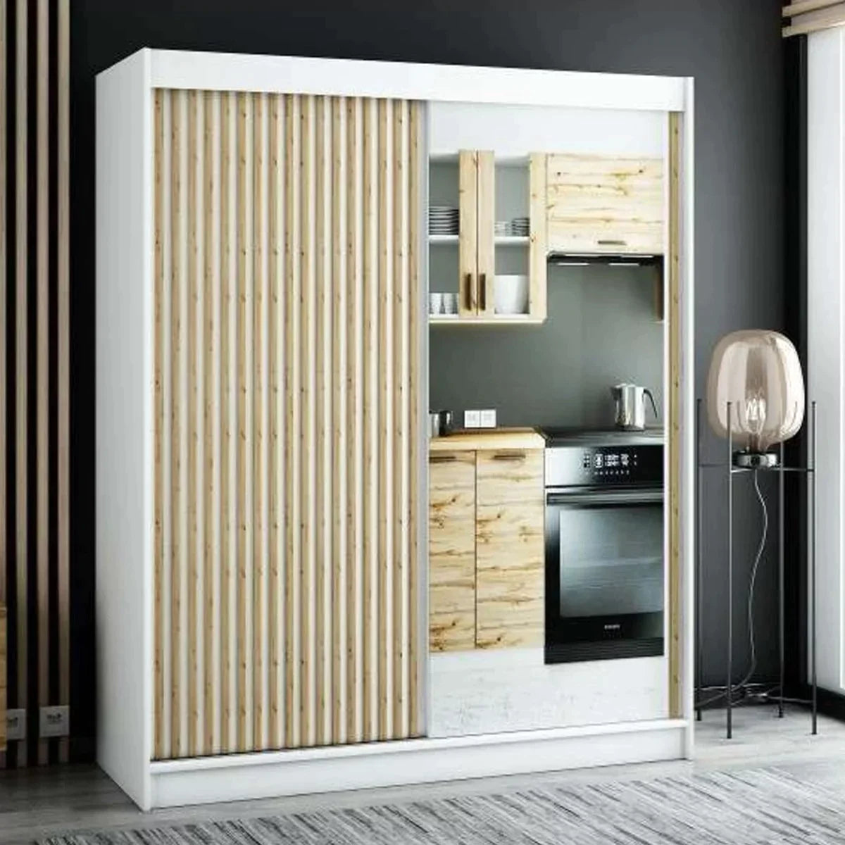 Gloucester II 180cm Sliding Door Wardrobe with Mirror - Black, Artisan Oak, White