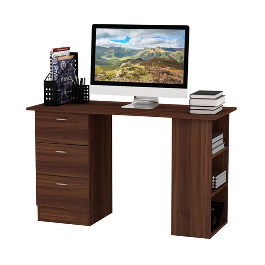 HOMCOM 120cm Computer Desk Writing Table PC Workstation Study Stationery w/ 3 Shelf & Drawers for Home Office Walnut