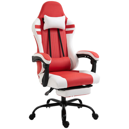 Vinsetto PU Leather Gaming Chair with Headrest, Footrest, Wheels, Adjustable Height - Red/White