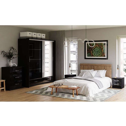 Warrington Bedroom Set with 208cm Wardrobe, Bedside and Chest - White, Grey, Black