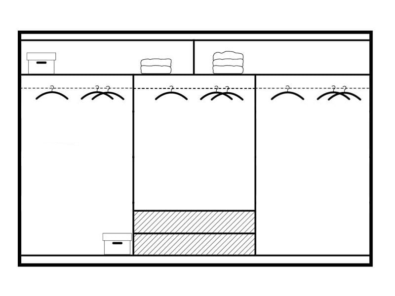 Vista Mirrored Sliding Door Wardrobe 250 cm- Black, White and Oak