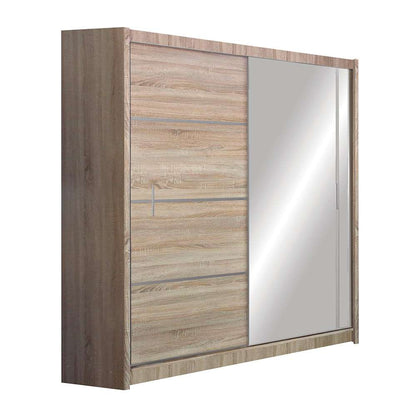 Vista Mirrored Sliding Door Wardrobe 180 cm- Black, White and Oak