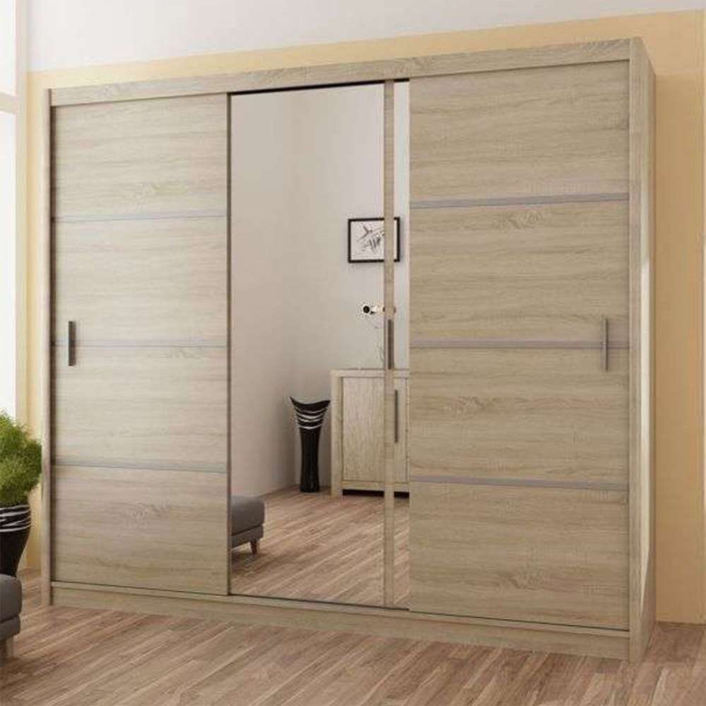 Vista Mirrored Sliding Door Wardrobe 250 cm- Black, White and Oak