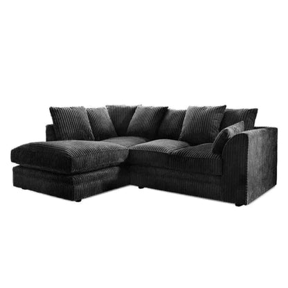 Mona Jumbo Cord Black Corner Sofa with Footstool