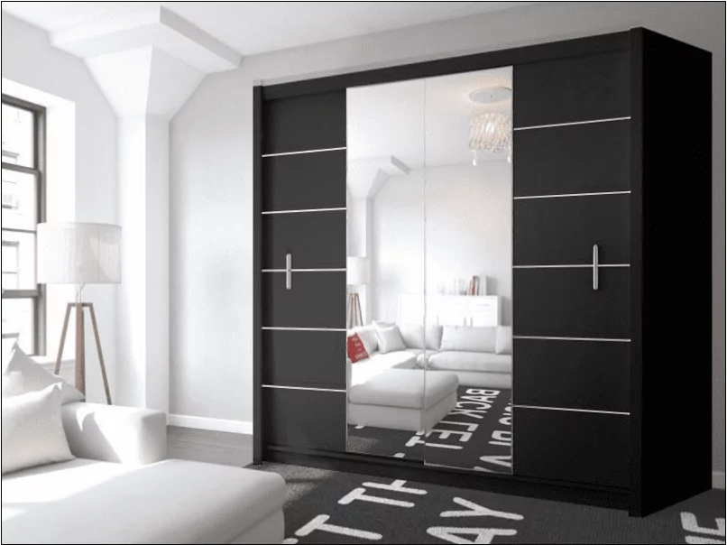 Lisbane Black Sliding Door Wardrobe - 150cm,180cm and 203cm