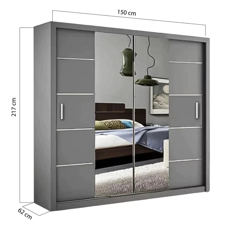 Lisbane Grey Sliding Door Wardrobe - 150cm,180cm and 203cm