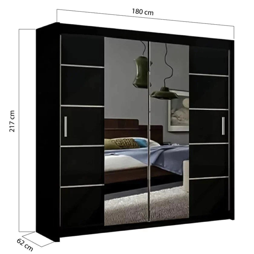 Lisbane Black Sliding Door Wardrobe - 150cm,180cm and 203cm