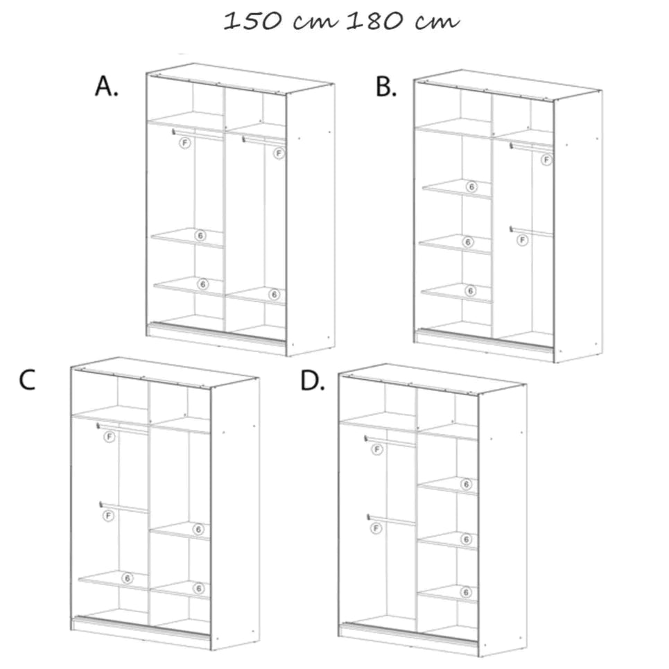 Lisbane Black Sliding Door Wardrobe - 150cm,180cm and 203cm