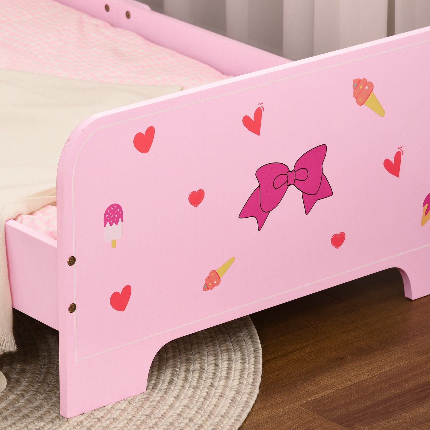 ZONEKIZ Princess-themed Kids Toddler Bed with Cute Patterns, Safety Side Rails Slats, Kids Bedroom Furniture for 3-6 Years, Pink, 143 x 74 x 59 cm