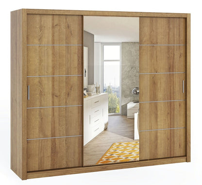 Bonito Sliding Door Wardrobe with Mirror - 250 Oak Monastery