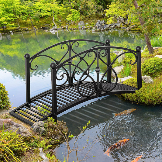 Outsunny Classic Garden Bridge with Safety Railings Arc Footbridge Decorative Pond for Backyard Creek Stream, Black