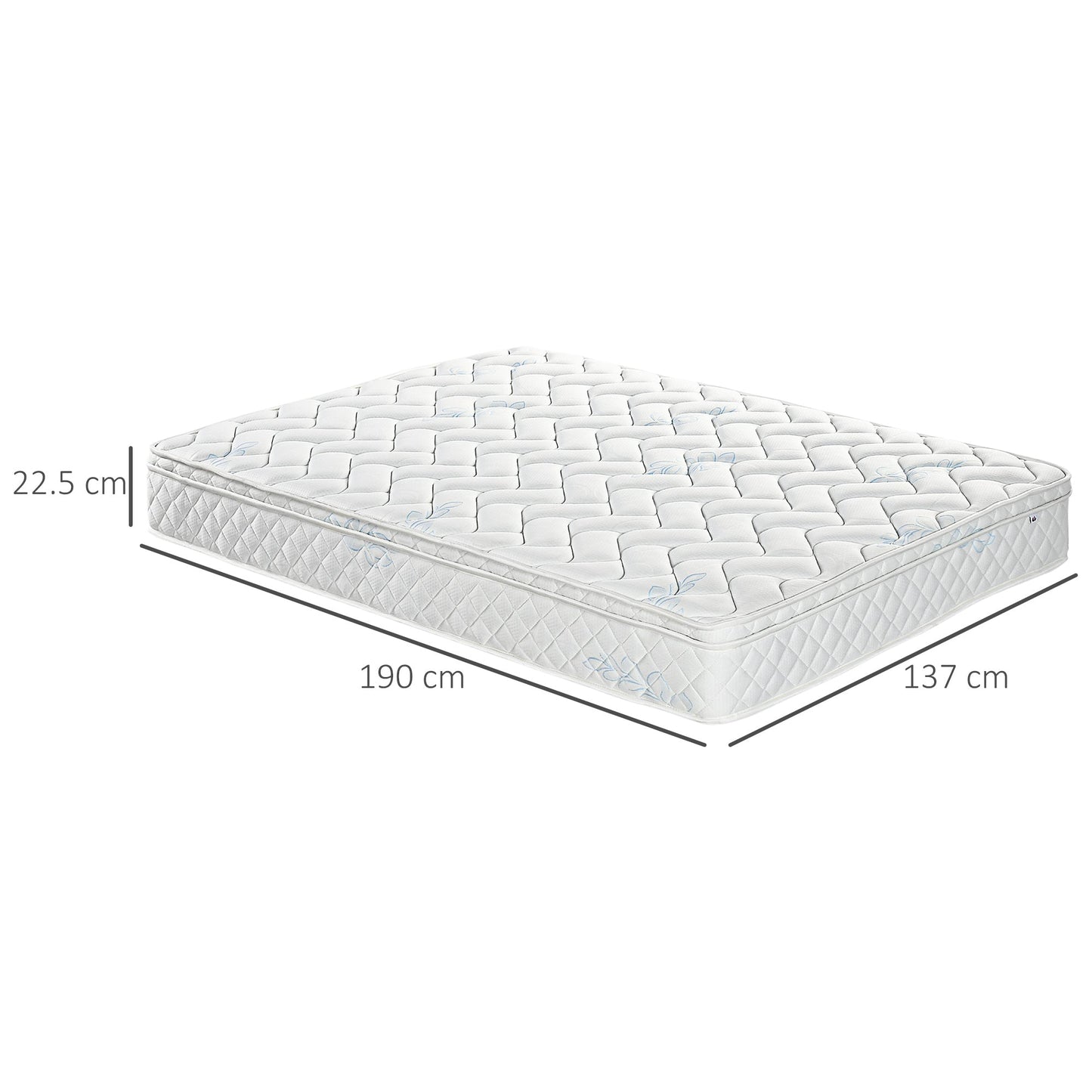 HOMCOM Double Mattress, Pocket Sprung Mattress in a Box with Breathable Foam and Individually Wrapped Spring, 190cmx137cmx22.5cm, White
