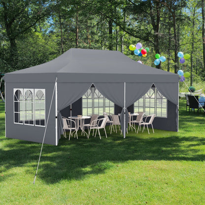 Pop-up Canopy Tent with 6 Detachable Sidewalls and Carrying Bag-Grey