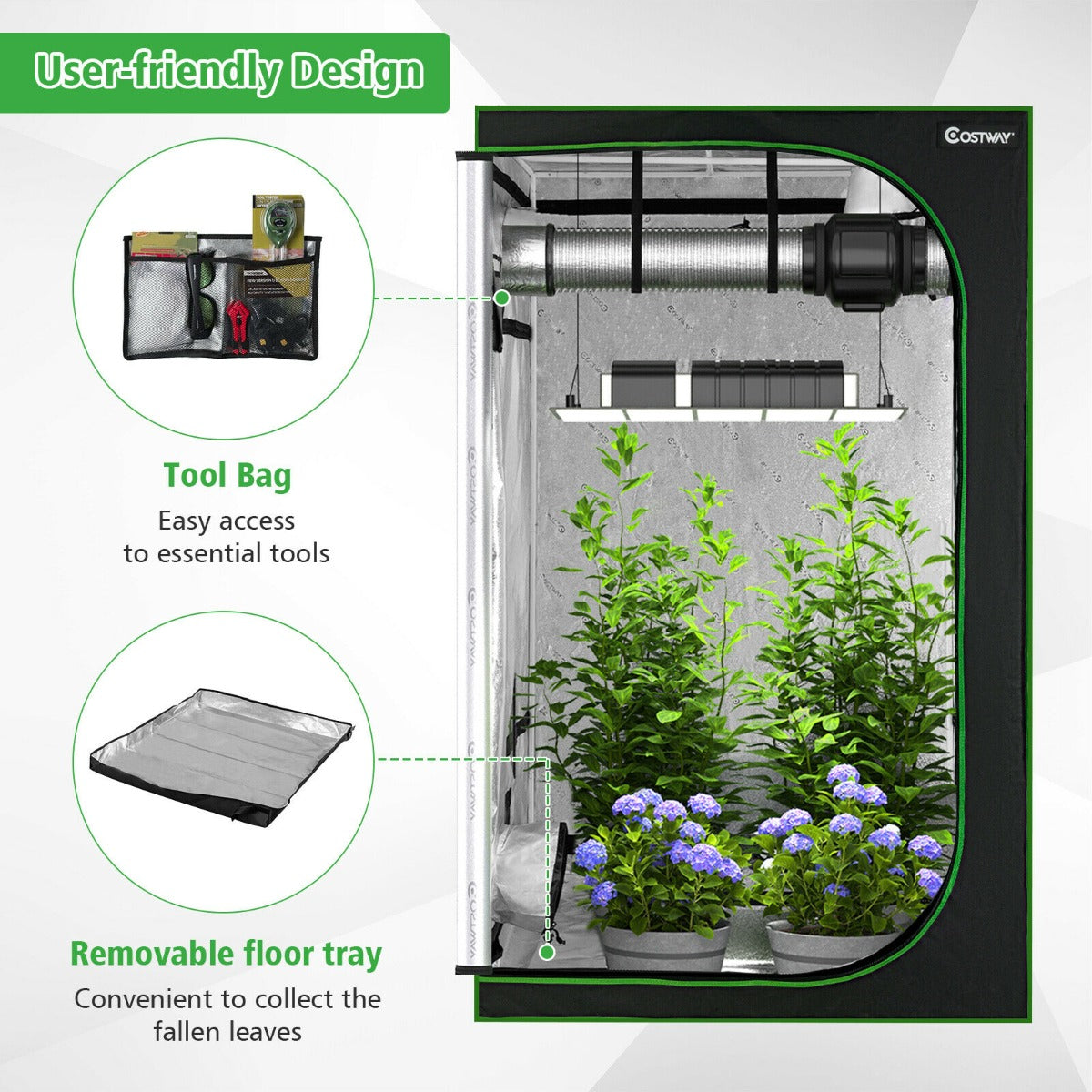 Hydroponic Plant Tents with Vents and Removable Floor Tray-Size 3