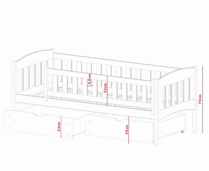 سرير خشبي فردي Gucio مع مساحة تخزين