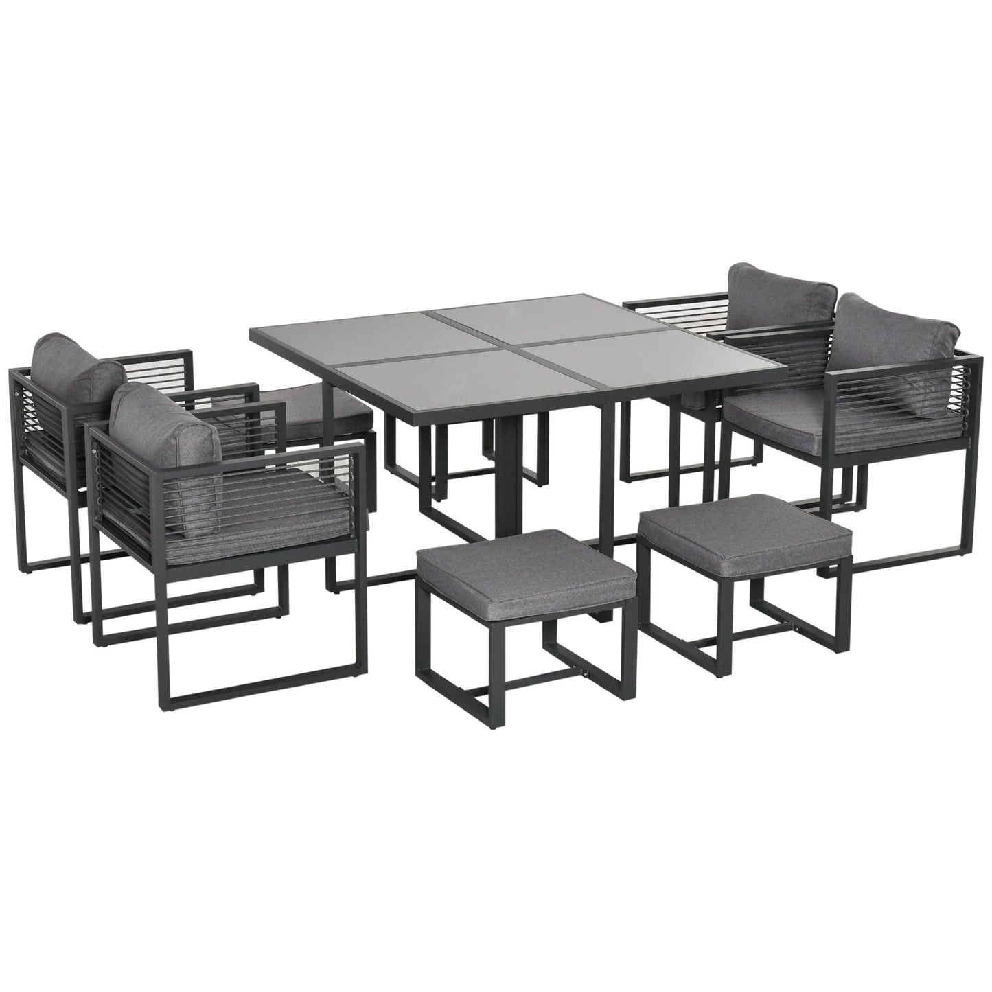 Outsunny 8 Seater Garden Dining Cube Set - Grey