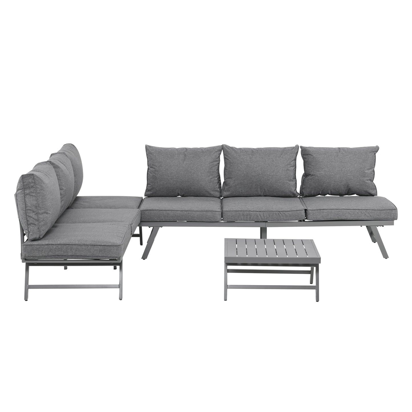 Outsunny 3 Pcs Garden Seating Set w/ Convertible Sofa Lounge Table - Grey