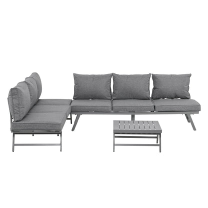 Outsunny 3 Pcs Garden Seating Set w/ Convertible Sofa Lounge Table - Grey