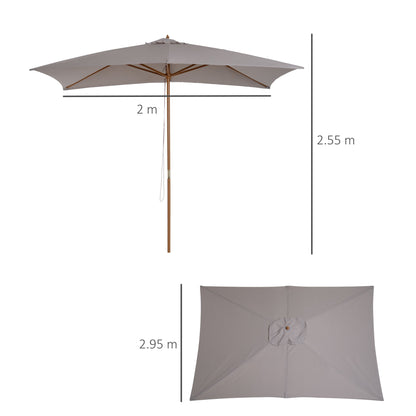 Outsunny 2 x 3m Wooden Garden Parasol Umbrella Outdoor Sun Shade Canopy, Light Grey