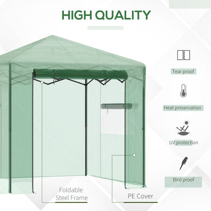 Outsunny Portable Walk in Pop-up Greenhouse Outdoor for Plants Garden Foldable with Carrying Bag , PE Cover, Steel Frame, Green, 2.4L x 1.8W x 2.4H m