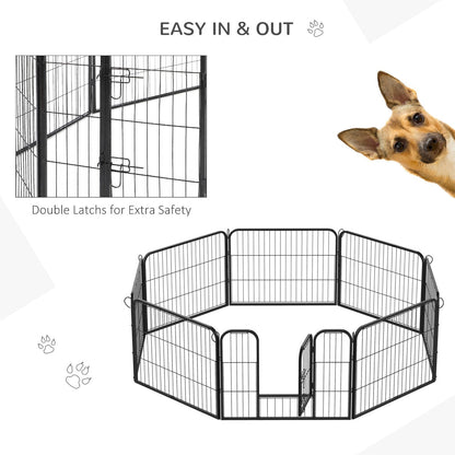 Pawhut Heavy Duty Dog pen 8 Panel Pet Puppy PlayPen Rabbit Hutch Run indoor outdoor Black, 80 x 60 cm