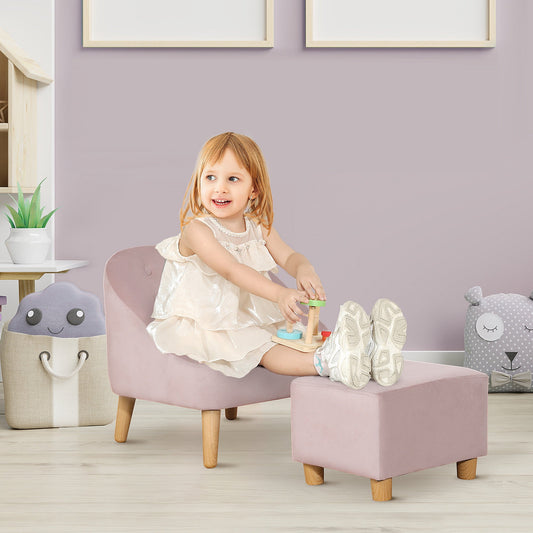 Toddler Chair, Kids Sofa & Ottoman Set for Bedroom, Playroom, Pink
