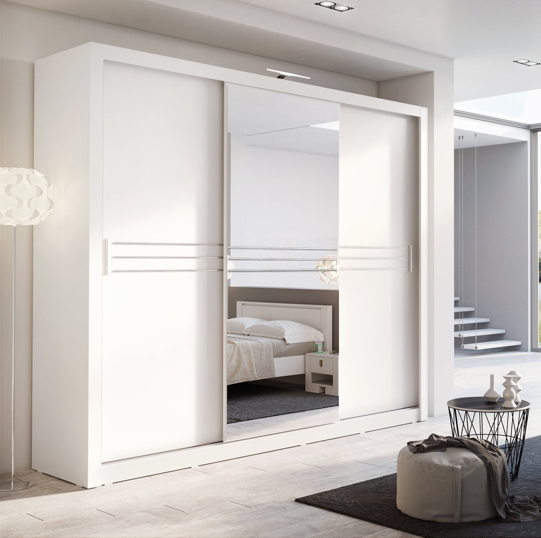 Hiroko 3 Door Sliding Wardrobe 250cm - White or Grey