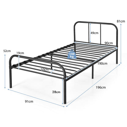 Single Metal Bed Frame with Headboard Footboard and Underbed Storage Space-Single Size