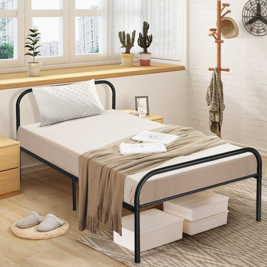 Single Metal Bed Frame with Headboard Footboard and Underbed Storage Space-Single Size