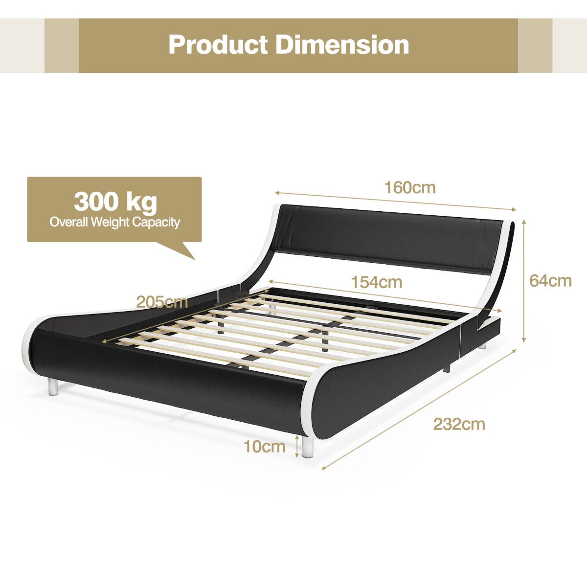 King Size PU Double Bed Frame with Curved Headboard