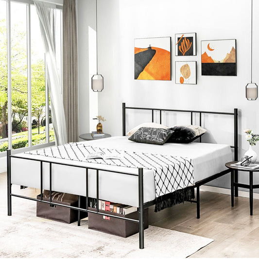 Double Size Slatted Metal Bed Frame with Headboard and Footboard