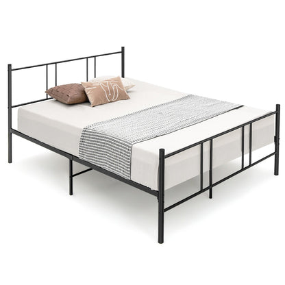Double Size Slatted Metal Bed Frame with Headboard and Footboard-200 x 139 cm