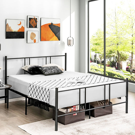 Double Size Slatted Metal Bed Frame with Headboard and Footboard-200 x 139 cm