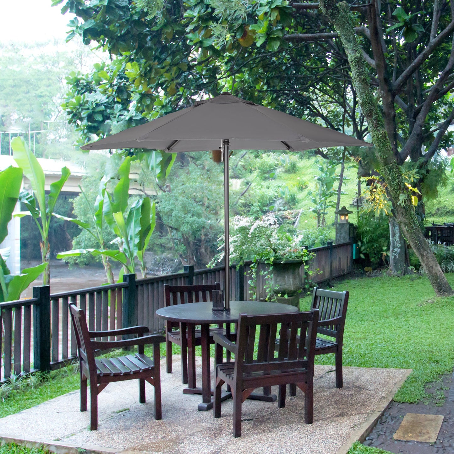 Outsunny 2m Garden Parasol Umbrella, Outdoor Sun Shade with 6 Sturdy Ribs for Balcony, Bench, Garden, Dark Grey