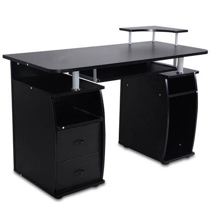 Office Workstation with 2 Drawers and Sliding Keyboard Tray-Black