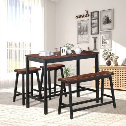 4 Pieces Dining Table and Chair Set Furniture with Bench and Stools