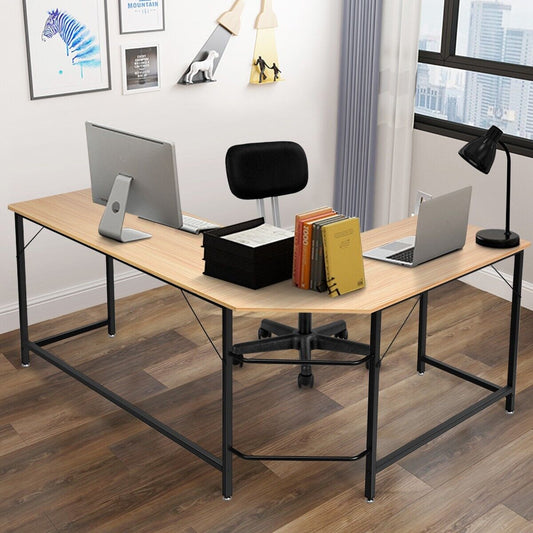 L-Shaped Corner Computer Desk with CPU Stand for Home and Office-Natural