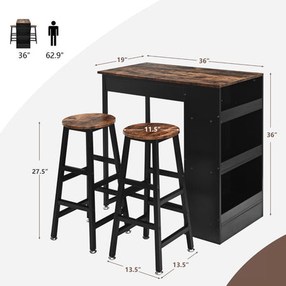 3 Pieces Industrial Kitchen Dining Bar Table Set with 2 Stools