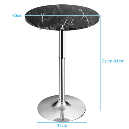 Modern Round Marble Bar Table with Silver Leg and Base-Black