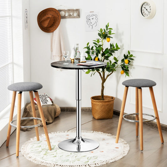 Modern Round Marble Bar Table with Silver Leg and Base-Black