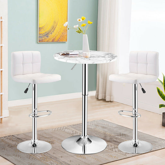 Modern Round Marble Bar Table with Silver Leg and Base-White