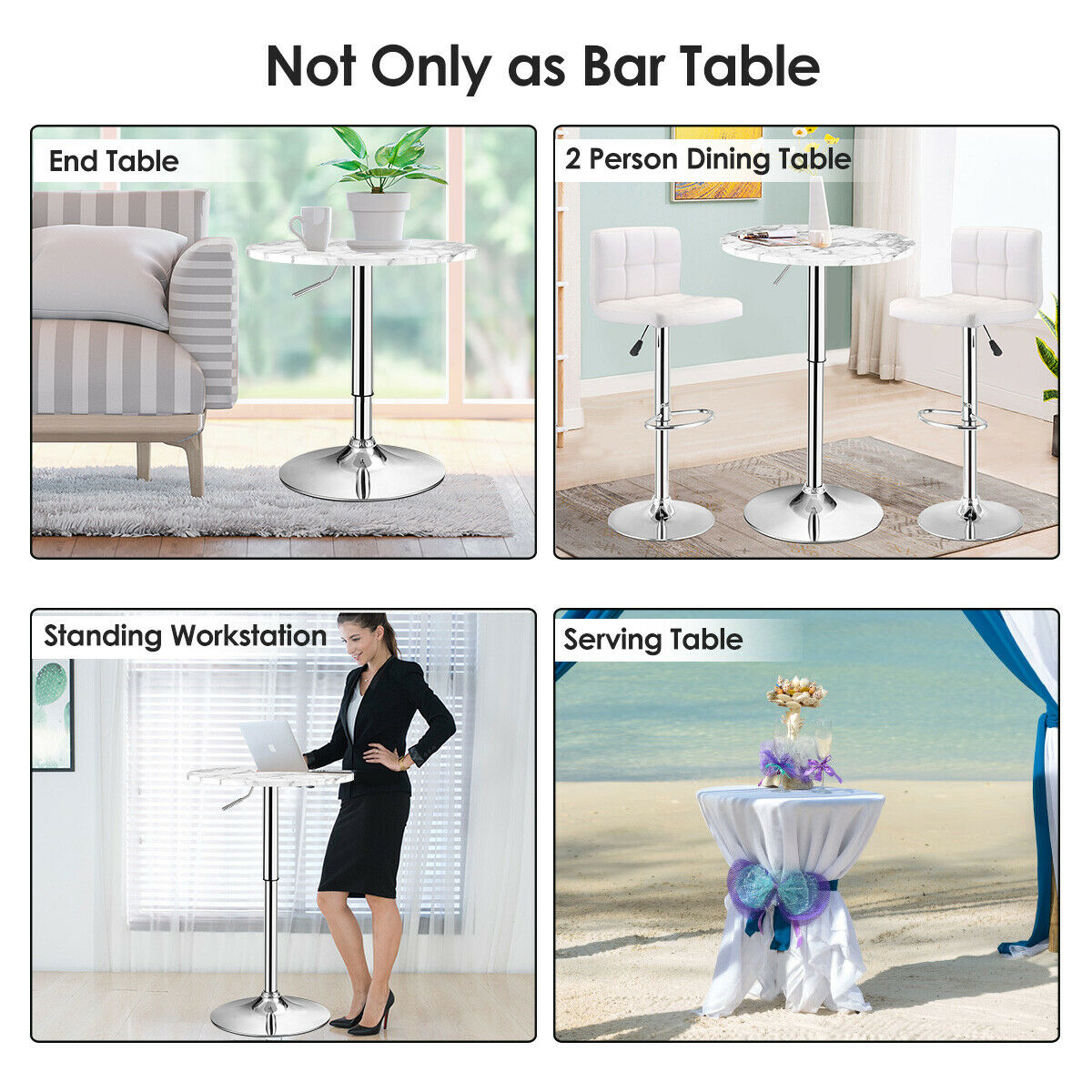 Modern Round Marble Bar Table with Silver Leg and Base-White