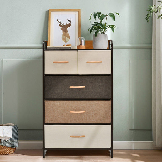 Vertical Dresser Storage Tower with Wooden Top and 4/5 Drawers-5 Drawers