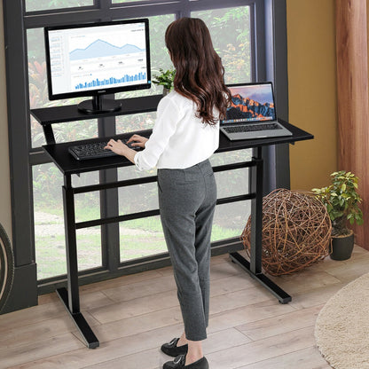 2-Tier Standing Desk with Adjustable Height and Crank Handle