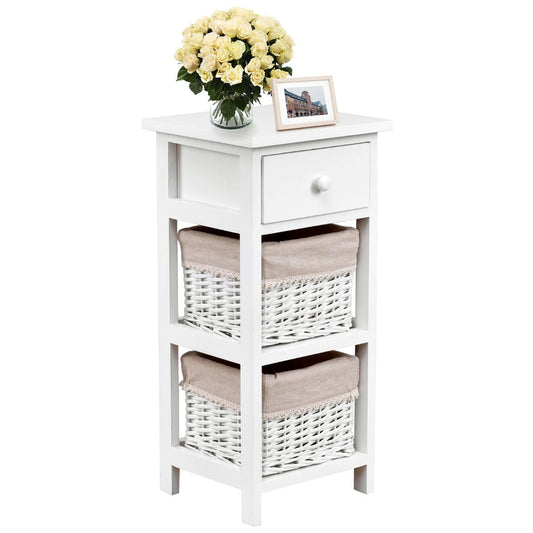 Bedside Table Made of Paulownia Wood in Country House Style-White-1 Piece