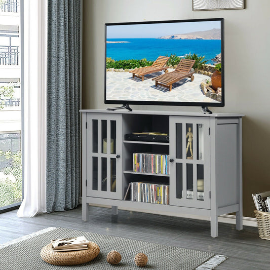 Wooden TV Stand Cabinet with Doors and Storage Shelves