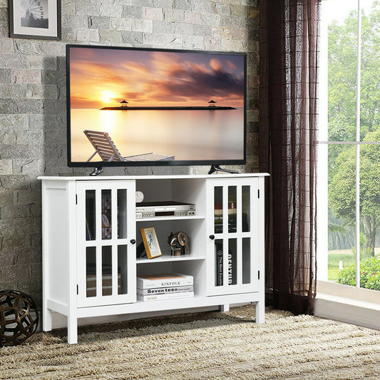 Wooden TV Stand Cabinet with Doors and Storage Shelves-White